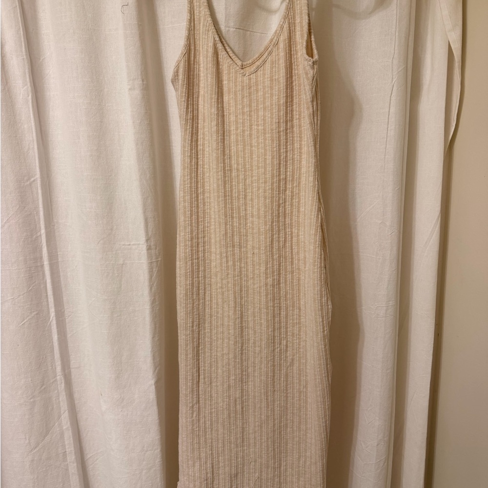 Sleeveless Ribbed Maxi Dress in Beige